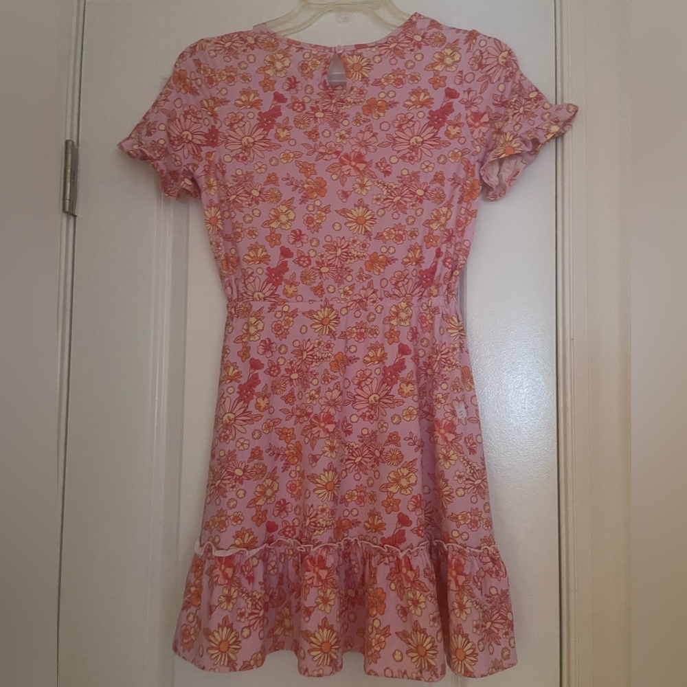 BCBG Girls Floral Pink and Orange Dress with Jean Jacket M 10/12